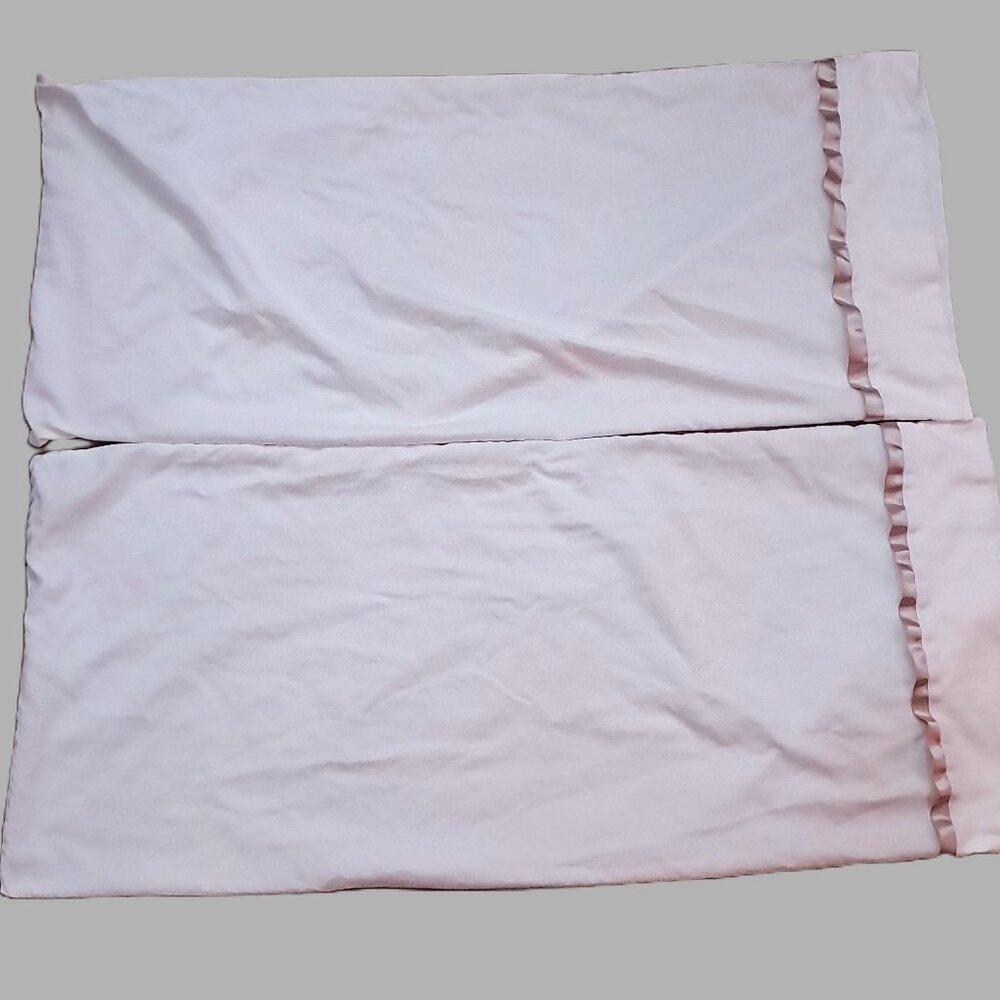 Waterford Linens King Pillowcases SET 2 cream off white satin ribbon 100% Cotton